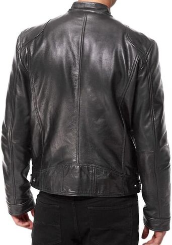 DECIMAL Men's Black Genuine Lambskin Leather Biker Jacket VINTAGE REAL BROWN MOTORCYCLE JACKETS FOR MEN (US, Alpha, Small, Regular, Regular, BLACK R) in Kuwait