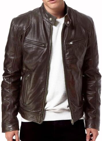 DECIMAL Men's Black Genuine Lambskin Leather Biker Jacket VINTAGE REAL BROWN MOTORCYCLE JACKETS FOR MEN (US, Alpha, Small, Regular, Regular, BLACK R) in Kuwait