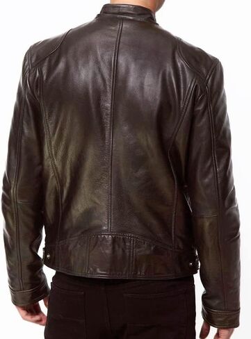 DECIMAL Men's Black Genuine Lambskin Leather Biker Jacket VINTAGE REAL BROWN MOTORCYCLE JACKETS FOR MEN (US, Alpha, Small, Regular, Regular, BLACK R) in Kuwait
