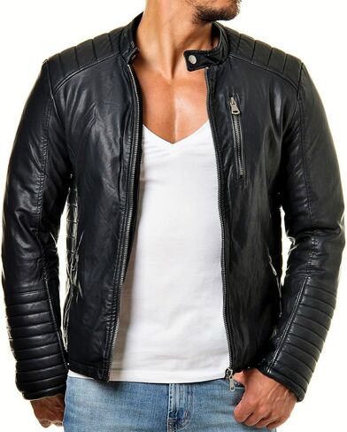 DECIMAL Men's Black Genuine Lambskin Leather Biker Jacket VINTAGE REAL BROWN MOTORCYCLE JACKETS FOR MEN (US, Alpha, Small, Regular, Regular, BLACK R) in Kuwait