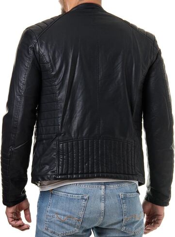 DECIMAL Men's Black Genuine Lambskin Leather Biker Jacket VINTAGE REAL BROWN MOTORCYCLE JACKETS FOR MEN (US, Alpha, Small, Regular, Regular, BLACK R) in Kuwait