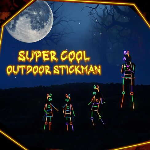 Lewtemi 8 Set Glow Stick Figure Costume, 612 Pcs Light up Stick Figure Costume, Glow in the Dark Outfits, Include Eyeglasses, Earring, Rings, Badge for Halloween Birthday Party Supplies in Saudi Arabia