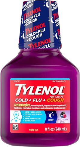Tylenol Cold + Flu Severe Medicine w/Acetaminophen, DextromethorphanHBr, Guaifenesin, PhenylephrineHCI, Liquid Daytime Cold/Fever & Chest Congestion Relief, Warming Honey Lemon, 8 Fl. Oz in Saudi Arabia