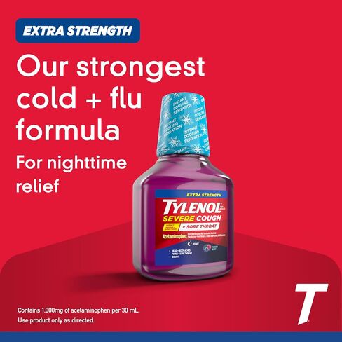 Tylenol Cold + Flu Severe Medicine w/Acetaminophen, DextromethorphanHBr, Guaifenesin, PhenylephrineHCI, Liquid Daytime Cold/Fever & Chest Congestion Relief, Warming Honey Lemon, 8 Fl. Oz in Saudi Arabia