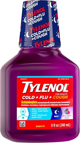 Tylenol Cold + Flu Severe Medicine w/Acetaminophen, DextromethorphanHBr, Guaifenesin, PhenylephrineHCI, Liquid Daytime Cold/Fever & Chest Congestion Relief, Warming Honey Lemon, 8 Fl. Oz in Saudi Arabia