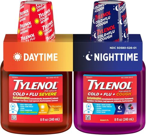 Tylenol Cold + Flu Severe Medicine w/Acetaminophen, DextromethorphanHBr, Guaifenesin, PhenylephrineHCI, Liquid Daytime Cold/Fever & Chest Congestion Relief, Warming Honey Lemon, 8 Fl. Oz in Saudi Arabia