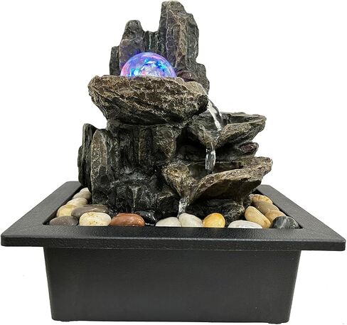 Indoor Tabletop Water Fountain, 3 Tier Lotus Leaf Desktop Fountain with ON/Off Switch and Natural River Rocks, Zen Relaxation for Office Living Room Bedroom Décor (D) in Saudi Arabia