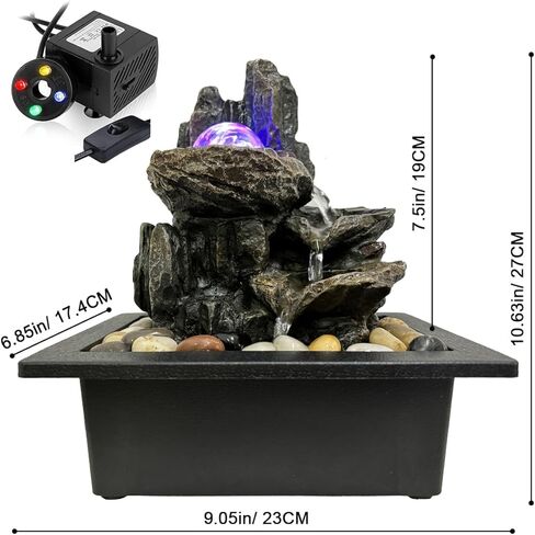 Indoor Tabletop Water Fountain, 3 Tier Lotus Leaf Desktop Fountain with ON/Off Switch and Natural River Rocks, Zen Relaxation for Office Living Room Bedroom Décor (D) in Saudi Arabia