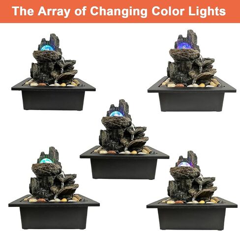 Indoor Tabletop Water Fountain, 3 Tier Lotus Leaf Desktop Fountain with ON/Off Switch and Natural River Rocks, Zen Relaxation for Office Living Room Bedroom Décor (D) in Saudi Arabia