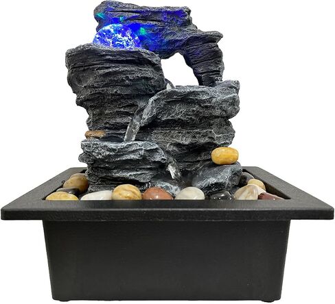 Indoor Tabletop Water Fountain, 3 Tier Lotus Leaf Desktop Fountain with ON/Off Switch and Natural River Rocks, Zen Relaxation for Office Living Room Bedroom Décor (D) in Saudi Arabia