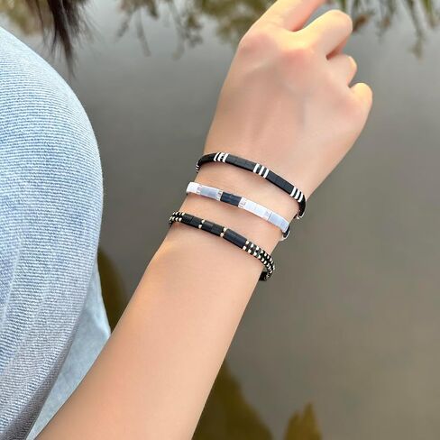 KELITCH Classic Tila Beads Bracelets Friendship Wrap Bracelets Boho Couples Cuff Bangles - 09I in Saudi Arabia