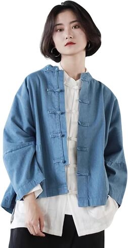 Women's Oversized Denim Jacket Loose Fit Long Sleeve Coat with Casual Single-Breasted Tunic Jacket in Kuwait