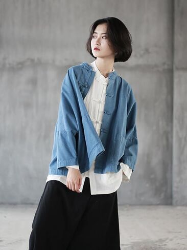 Women's Oversized Denim Jacket Loose Fit Long Sleeve Coat with Casual Single-Breasted Tunic Jacket in Kuwait