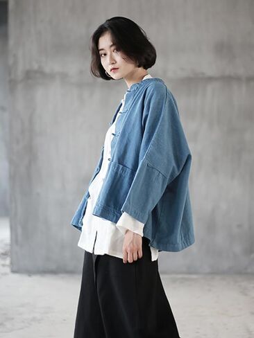 Women's Oversized Denim Jacket Loose Fit Long Sleeve Coat with Casual Single-Breasted Tunic Jacket in Kuwait