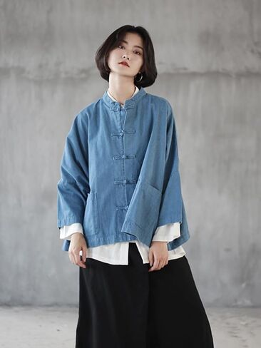 Women's Oversized Denim Jacket Loose Fit Long Sleeve Coat with Casual Single-Breasted Tunic Jacket in Kuwait