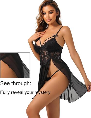 امتداد نسائي LABLE LACE BABYDOLL Strappy v Driting HEM CHEMISE مع ثونغ ثونغ الملابس الداخلية in Kuwait