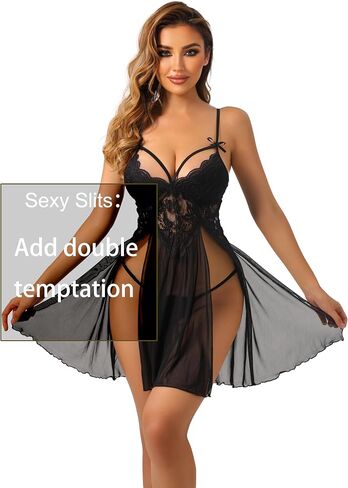 امتداد نسائي LABLE LACE BABYDOLL Strappy v Driting HEM CHEMISE مع ثونغ ثونغ الملابس الداخلية in Kuwait