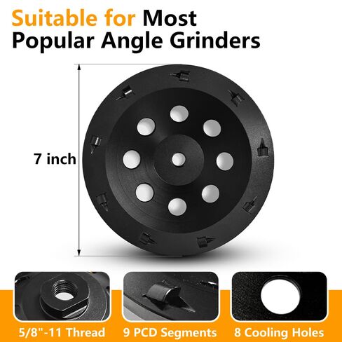 5 inch PCD Grinding Wheel with 6 PCD Segments, for Concrete, Epoxy, Glue, Mastic, Paint, Coating Removal, 5/8"-11 Thread Arbor Suitable for Most Angle Grinders (5 inch) in Kuwait