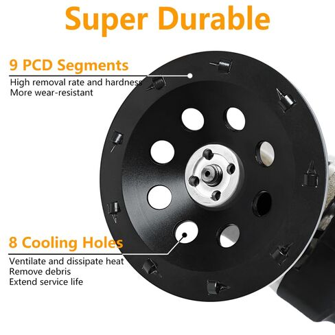 5 inch PCD Grinding Wheel with 6 PCD Segments, for Concrete, Epoxy, Glue, Mastic, Paint, Coating Removal, 5/8"-11 Thread Arbor Suitable for Most Angle Grinders (5 inch) in Kuwait