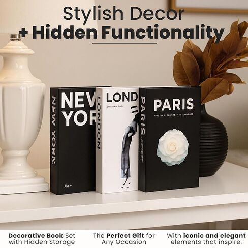 Faux Decorative Bookend - Decorative Books - Boxes for Coffee Table, Bookshelf Decor - Fake Books for Home Decor, Photo Box Storing Memories - Set of 3 Units- Ref: Cities in Kuwait