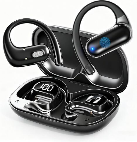 في أذن Bluetooth 5.4 سماعات أذن مع علبة شحن شاشة رقمية ، وقت تشغيل لمدة 36 ساعة ، صوت ستيريو باس عميق ، IP7 مقاوم للماء ، مناسب لللياقة والمشي والتمرين (أبيض) in Saudi Arabia
