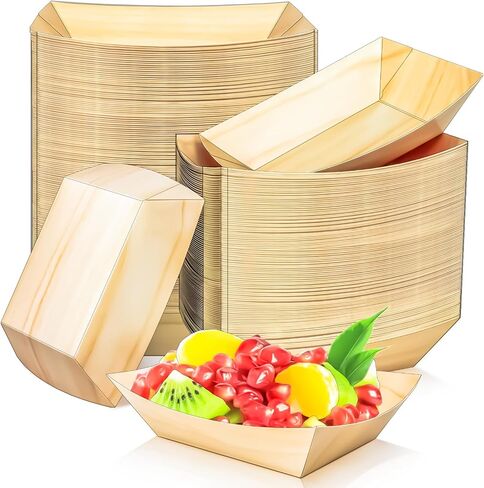 MotBach 100 Pack 3Lb Paper Food Boat Trays Disposable Paper Boat Containers, Wood Grain Kraft Food Serving Tray Boats Plates for Snack Popcorn Dessert Hot Dog Sandwich Burger Taco Fries Nacho in Saudi Arabia