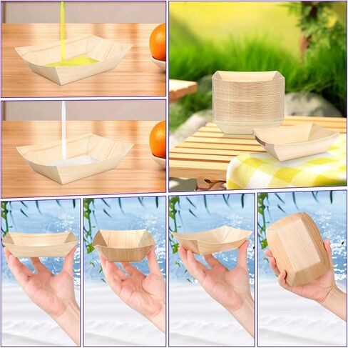 MotBach 100 Pack 3Lb Paper Food Boat Trays Disposable Paper Boat Containers, Wood Grain Kraft Food Serving Tray Boats Plates for Snack Popcorn Dessert Hot Dog Sandwich Burger Taco Fries Nacho in Saudi Arabia