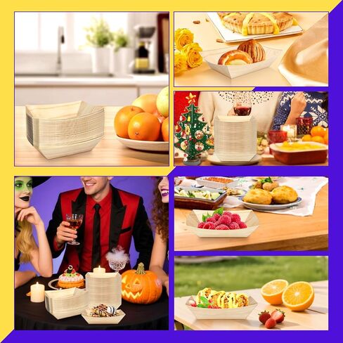 MotBach 100 Pack 3Lb Paper Food Boat Trays Disposable Paper Boat Containers, Wood Grain Kraft Food Serving Tray Boats Plates for Snack Popcorn Dessert Hot Dog Sandwich Burger Taco Fries Nacho in Saudi Arabia