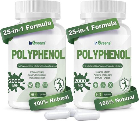 25-in-1 Polyphenols Supplement | 2000MG Powerful Antioxidants for Age Defense | Enhance Vitality | from Polyphenol Superfood, Vegetables, Quercetin, Resveratrol - 60 Capsules in Saudi Arabia