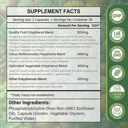 25-in-1 Polyphenols Supplement | 2000MG Powerful Antioxidants for Age Defense | Enhance Vitality | from Polyphenol Superfood, Vegetables, Quercetin, Resveratrol - 60 Capsules in Saudi Arabia