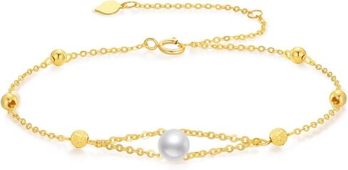 14K الذهب الصلب قطع الماس حبة سوار للنساء، الذهب الأصفر محطة الكرة أساور رقيقة خلخال الذكرى السنوية عيد الميلاد عيد ميلاد الأم مجوهرات هدايا لأمي زوجة لها 6.5 '' + 1 '' + 1 '' in Kuwait