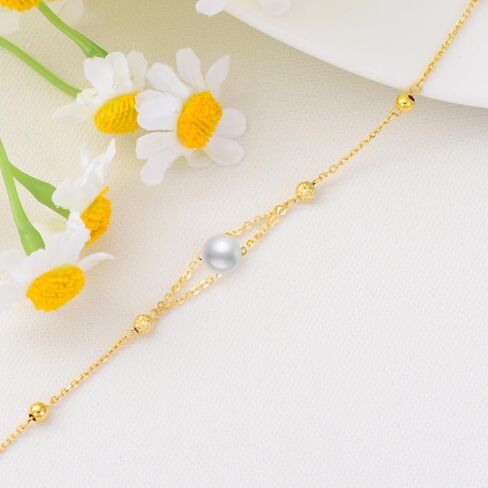 14K الذهب الصلب قطع الماس حبة سوار للنساء، الذهب الأصفر محطة الكرة أساور رقيقة خلخال الذكرى السنوية عيد الميلاد عيد ميلاد الأم مجوهرات هدايا لأمي زوجة لها 6.5 '' + 1 '' + 1 '' in Kuwait