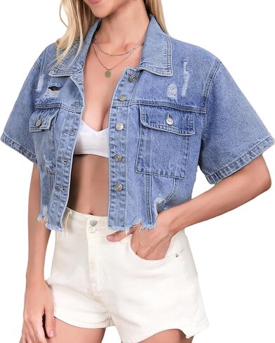 سترة جان قصيرة من الأكمام للنساء المحصورين بالإضافة إلى الحجم ، معطف جينات من الدنيم المعززة مع تنحنح متوترة in Kuwait