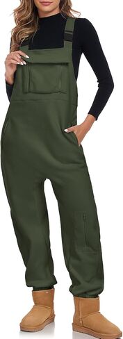 ALSOGO Women's Fleece Warm Overalls Winter Adjustable Strap Bibs Loose Casual Jumpsuits Fuzzy Ski Pants with Pockets in Saudi Arabia