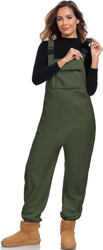 ALSOGO Women's Fleece Warm Overalls Winter Adjustable Strap Bibs Loose Casual Jumpsuits Fuzzy Ski Pants with Pockets in Saudi Arabia