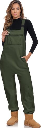 ALSOGO Women's Fleece Warm Overalls Winter Adjustable Strap Bibs Loose Casual Jumpsuits Fuzzy Ski Pants with Pockets in Saudi Arabia