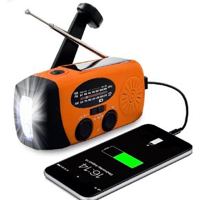 Radio Radio Hand Crank مع 3 مصباح LED LED ، راديو AM/FM NOAA الطقس ، 2000 مللي أمبير في الساعة مع SOS Alarm ، USB-C Charged & SOS ARARRY & FLAWLISTION لحالات الطوارئ الداخلية/الخارجية (أحمر) in Saudi Arabia