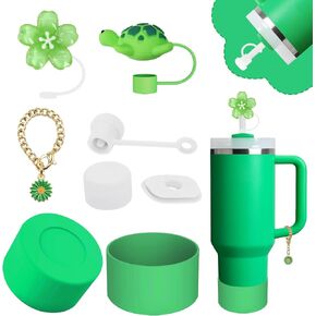 Stanley Cup Accessories Set,Including 2 Pcs 0.4in Straw Cover, 1 Silicone Spill-Proof Stopper Set of 3, 1 Cute Flower Handle Charm, 1 Silicone Boot Fits Stanley 40&30 Oz Tumbler (Cream) in Saudi Arabia