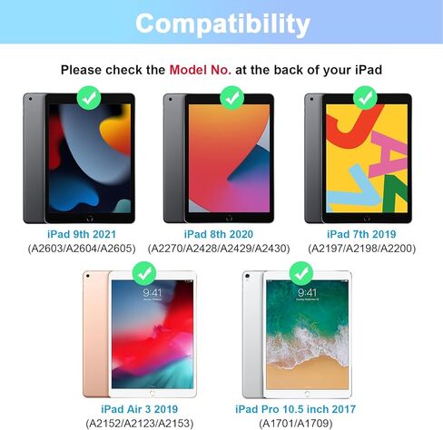 SOPPY Bluetooth Keyboard Case with Touchpad for iPad 9th Gen 2021, 8th Gen 2020, 7th Gen 2019 10.2", Air 3 & Pro 10.5", Detachable Wireless Keyboard, Slim Protective Cover, Rechargeable, Black in Kuwait