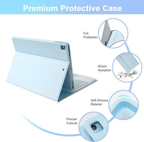 SOPPY Bluetooth Keyboard Case with Touchpad for iPad 9th Gen 2021, 8th Gen 2020, 7th Gen 2019 10.2", Air 3 & Pro 10.5", Detachable Wireless Keyboard, Slim Protective Cover, Rechargeable, Black in Kuwait