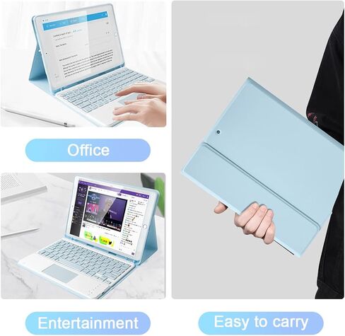 SOPPY Bluetooth Keyboard Case with Touchpad for iPad 9th Gen 2021, 8th Gen 2020, 7th Gen 2019 10.2", Air 3 & Pro 10.5", Detachable Wireless Keyboard, Slim Protective Cover, Rechargeable, Black in Kuwait