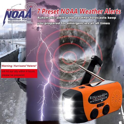 Emergency Hand Crank Radio with 3 LED Flashlight, AM/FM NOAA Weather Radio, 2000mAh Portable Radio with SOS Alarm, USB-C Charged & SOS Alarm & Flashlight for Indoor/Outdoor Emergencies (Red) in Saudi Arabia