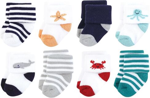 Hudson Baby Baby Infant Boy Cotton Rich Newborn and Terry Socks, Blue Green Heel Toe, 0-6 Months in Saudi Arabia