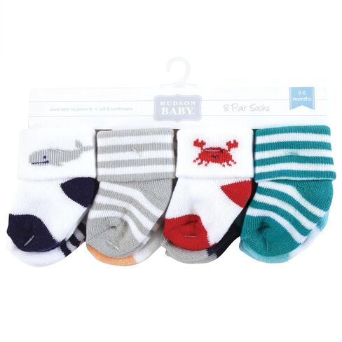 Hudson Baby Baby Infant Boy Cotton Rich Newborn and Terry Socks, Blue Green Heel Toe, 0-6 Months in Saudi Arabia