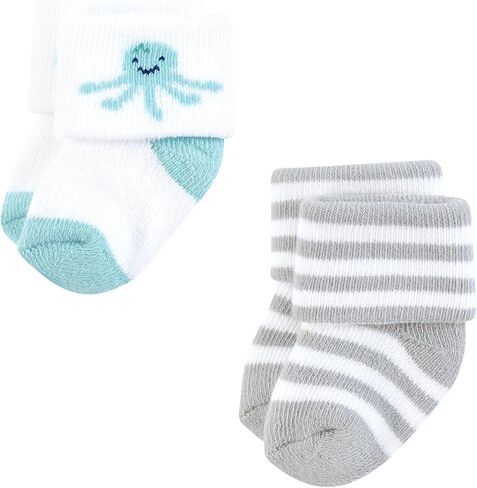 Hudson Baby Baby Infant Boy Cotton Rich Newborn and Terry Socks, Blue Green Heel Toe, 0-6 Months in Saudi Arabia