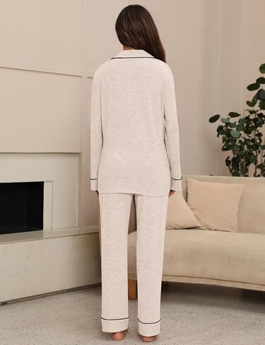 HNG Pajamas For Women Set 2 Piece Pjs Set Long Sleeve Button Up Lounge Set Sleep Wear With Pockets in Saudi Arabia