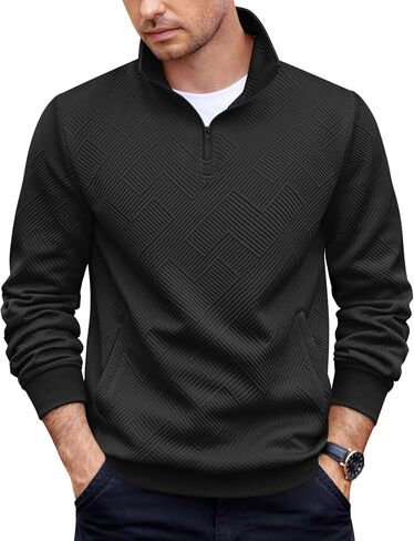 COOFANDY Mens Quarter Zip Pullover Casual Long Sleeve Quilted Sweatshirt Mock Neck Polo Sweater with Pocket in Saudi Arabia