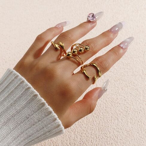 Betty & Sarah 9pcs حلقات الذهب للنساء غير المشوهة ، و 18K مطلي بالذهب حلقات قابلة للتكديس قابلة للتكديس ، وفتح هدايا خاتم المفاصل in Kuwait