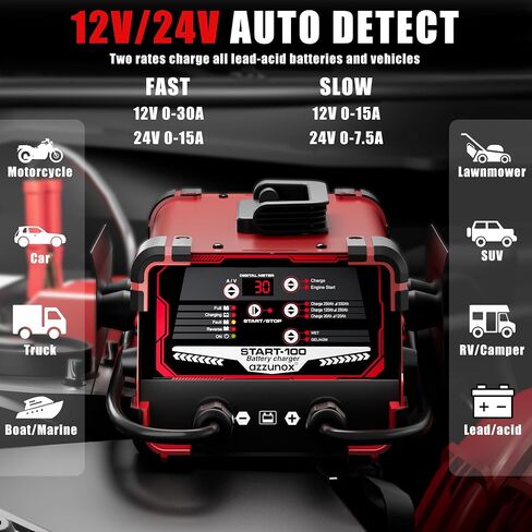 Professional 50-Amp Battery Charger, 12V and 24V Automotive Charger, 250 Cranking Amps, Trickle Charger Smart Battery Maintainer, Ideal for Motorcycle Cars Trucks Marine Batteries etc in Saudi Arabia