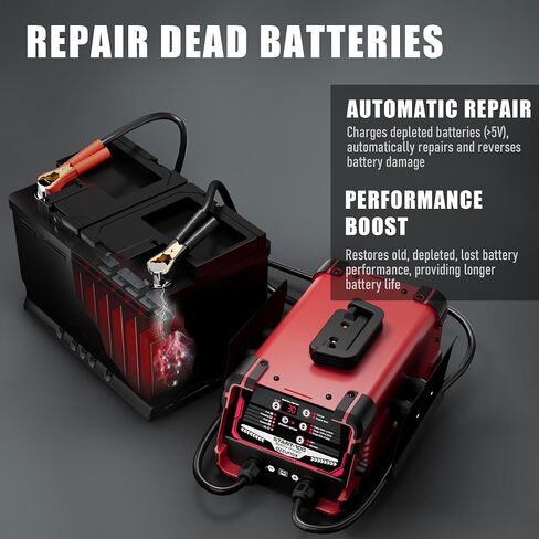 Professional 50-Amp Battery Charger, 12V and 24V Automotive Charger, 250 Cranking Amps, Trickle Charger Smart Battery Maintainer, Ideal for Motorcycle Cars Trucks Marine Batteries etc in Saudi Arabia